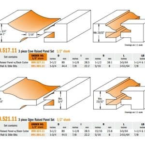 3-piece Raised Panel Router Bit Set with Back Cutter - woodshopbits.com CMT