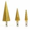 3 Piece Titanium Nitride Coated Steel Step Drill Bits