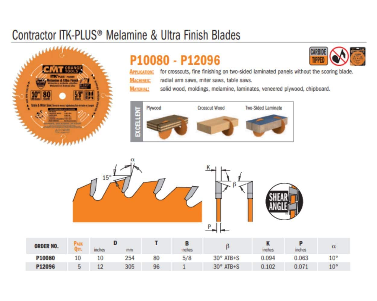 CMT Orange Tools Contractor ITKPLUS Melamine and Ultra Finish Saw Blades